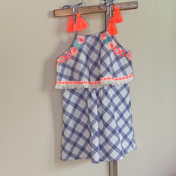 Egg New York Other - Egg New York Boho Plaid Tassel Dress 2T Embroidered Neon Trim